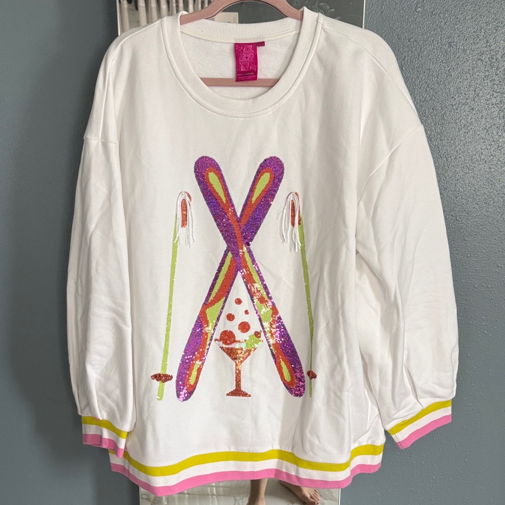 QUEEN OF SPARKLES White Sweatshirt with Pink Label
